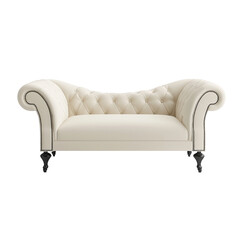 Fototapeta premium Elegant cream-colored tufted sofa with curved arms and intricate detailing for stylish interior design