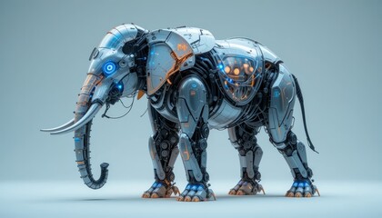Fototapeta premium Futuristic robotic elephant with metallic armor design