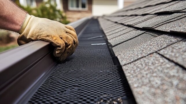 Installing gutter guard on home roof