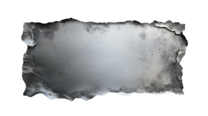 Burned and ripped metal plate with transparent background