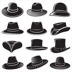 set of vector various style, beach hat silhouette	