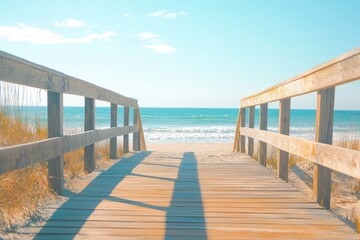 Fototapeta premium Wooden Beach Path Leading to Ocean