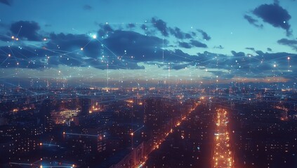 Fototapeta premium An impressive aerial view showcasing a futuristic cityscape at night