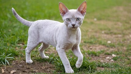 Lilac devon rex cat in the park