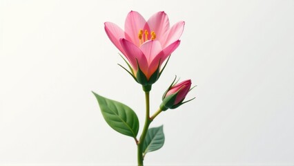 Pink Flower Bloom with Bud on White Background