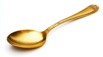 Gold Spoon on White Background