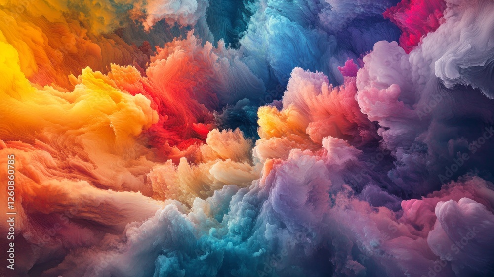 Poster swirling clouds of brilliant colors blend seamlessly, creating an enchanting abstract display. the v