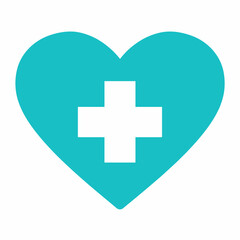 Obraz premium Blue heart icon with white medical cross on white background