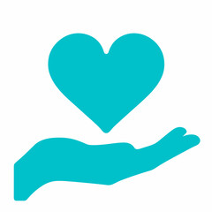 Hand holding a heart symbol of love and care.