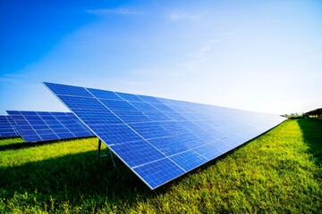 High Angle View of engineer with laptop,radio communication working on solar panels,He works on the...