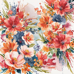 beautiful vibrant A watercolor floral background with abstract splashes of color