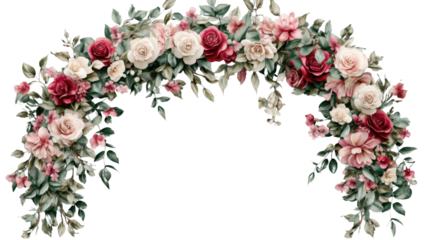 Watercolor floral garland creating elegant arch with transparent background