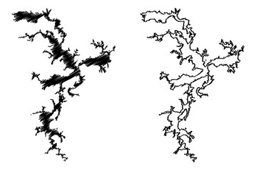Lake Eufaula Reservoir (United States of America, North America, us, usa, Oklahoma) map vector illustration, scribble sketch Eufaula Dam map