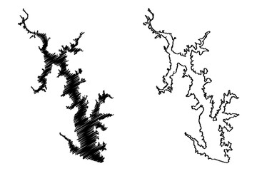 Lake Falcon International Reservoir (United States of America, North America, us, usa, Texas, United Mexican States) map vector illustration, scribble sketch Falcon Dam map