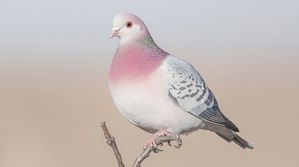Obraz premium Pink pigeon perched on branch, blurred background, nature scene, wildlife photography