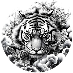 tiger tattoo, black and white tattoo design