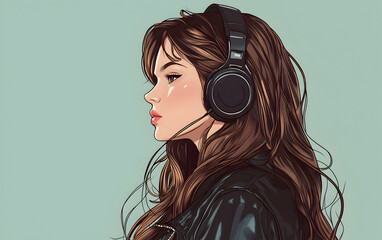 Stylish Digital Art of a Girl with Headphones in a Side Profile

