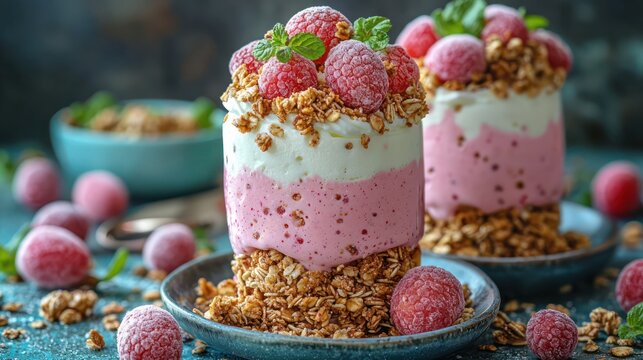 A pastel Easter parfait layered with fruits, yogurt, and crunchy granola.