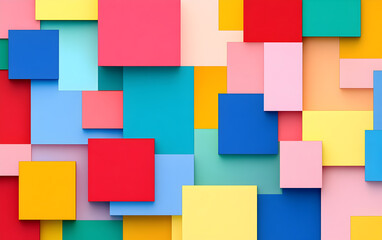 Colorful Overlapping Paper Squares in a Modern Abstract Design

