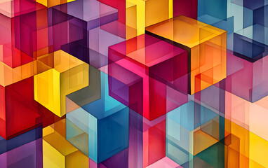 3D Abstract Colorful Transparent Cubes with Modern Geometric Design

