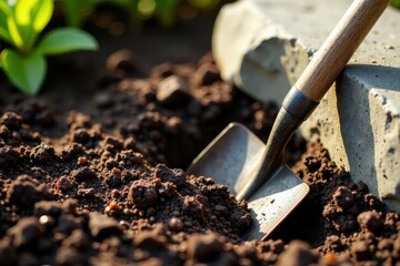 A Gardening Tool's Gentle Touch on Rich Earth, Preparing for New Growth