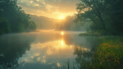  depicting the serene beauty of a countryside landscape, where time seems to slow down, inviting viewers to embrace the simple joys of nature and the unhurried pace of life