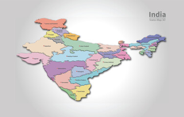 3D India map illustration with states Vector infographic design.