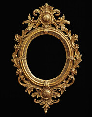 Fototapeta premium Golden oval baroque frame on black background