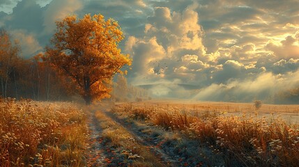  depicting the serene beauty of a countryside landscape, where time seems to slow down, inviting viewers to embrace the simple joys of nature and the unhurried pace of life