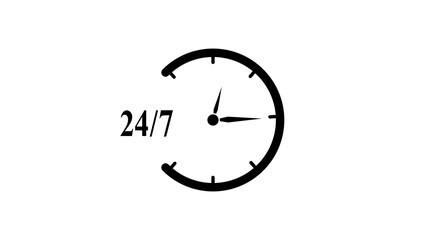 24 hours 7 days clock timer icon ,All time service concept watch on white background.