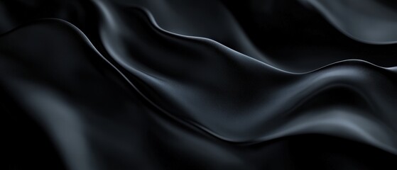 Fototapeta premium A detailed close up view of a black satin fabric set against a black background