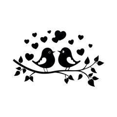 Black Silhouette Valentin's day love bird vector