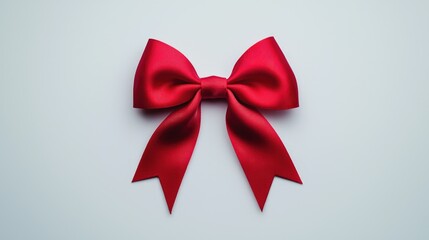 A vibrant red satin ribbon bow, elegantly tied, isolated on a clean white background.  Perfect for gift wrapping, decoration, or design projects.
