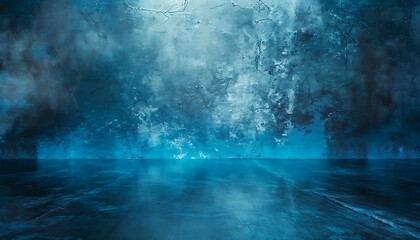 Dark blue grunge interior with concrete wall and floor