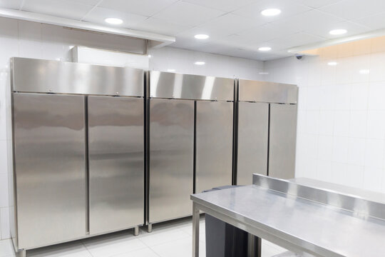 room with refrigeration equipment for cutting meat. place to store meat for a restaurant. interior of modern kitchen