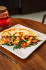 Breakfast Tortilla with Fried Tofu Cheese.