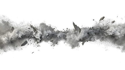 Ground crumbling and breaking with dust cloud on transparent background