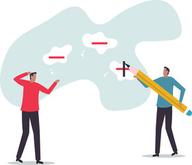 Think positive mindset, optimistic attitude to success in work, mentor to motivate employee for positivity.business concept.flat character.