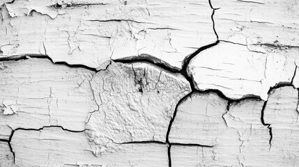 Fototapeta premium Detailed texture of cracked white paint on an old wooden surface close to nature