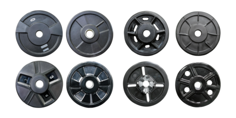 Collection of Unique Black Weight Plates for Gym Equipment Use