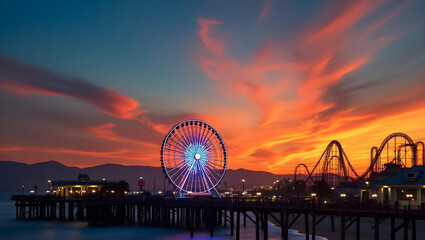 Obraz premium ferris wheel at sunset