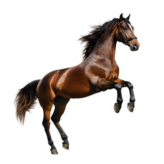 Powerful brown horse in mid air jump