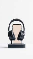 Modern wireless headphones with phone stand for music and audio enthusiasts