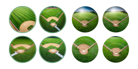 Aerial Views of Baseball Fields with Freshly Cut Grass and Bases, isolated on transparent background