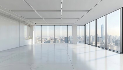 Obraz premium interior of modern office building with panoramic windows and city view