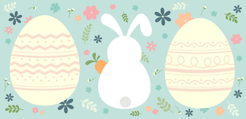 Happy easter banner background  in flat design. Vector easter greeting card.
