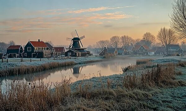 zaanse schans windmills at dawn video