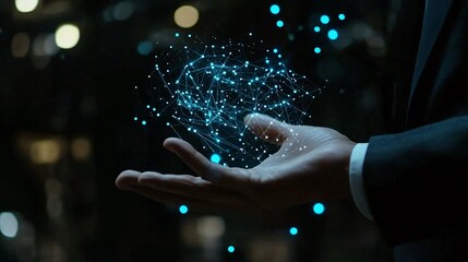 Futuristic Holographic Interface - Businessman’s Hand with Digital Technology Innovation Photo Download