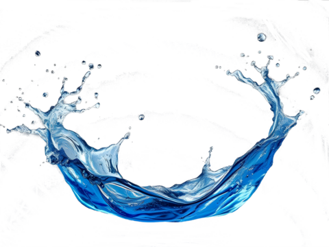  Water splash with blue bubbles,captured in flowing motion Isolated  on transparent background