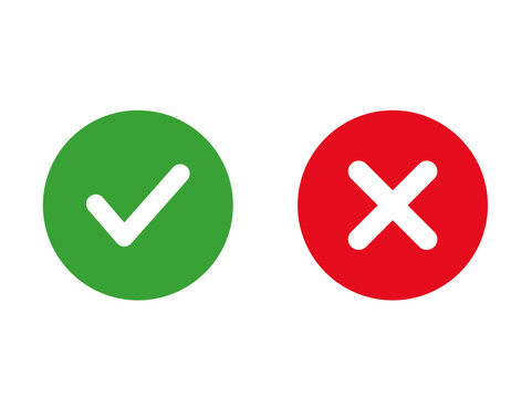 Check mark icons. green check mark and red cross mark icon set. green tick and red x. Symbols of approval and Decline, vector illustration